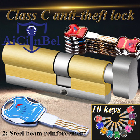 Door cylinder 60 65 70 75 80 85 90 95 100mm Security Copper Lock Cylinder Security door Interior Bedroom Living Handle10 Keys ► Photo 1/1