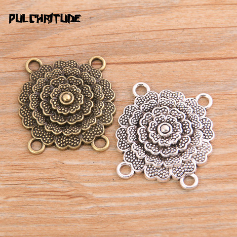 PULCHRITUDE 6pcs 28*30mm New Product Two Color Zinc Alloy Round Flower Porous Connectors Jewelry Making DIY Handmade Craft ► Photo 1/5