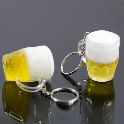 Hot Women Men Resin Beer Cups Simulation Food Handicraft Keychain For Car Bag Key Rings Pendant Jewelry Accessories Gift ► Photo 1/6