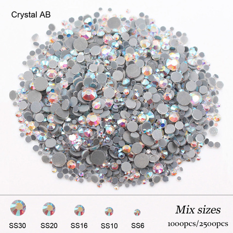 All size Crystal AB/Clear Top Quality Super Bright Glass Strass Hotfix Iron  On Rhinestones For Fabric garment/Nail Art