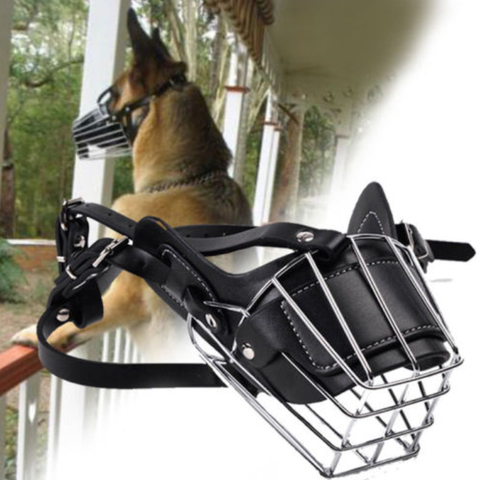 2022 Leather Metal Basket Dog Muzzle Anti Bark Bite Chew Safety for Large Dog Amstaff Pitbull Bull Terrier Anti-Bite Dog Muzzles ► Photo 1/6