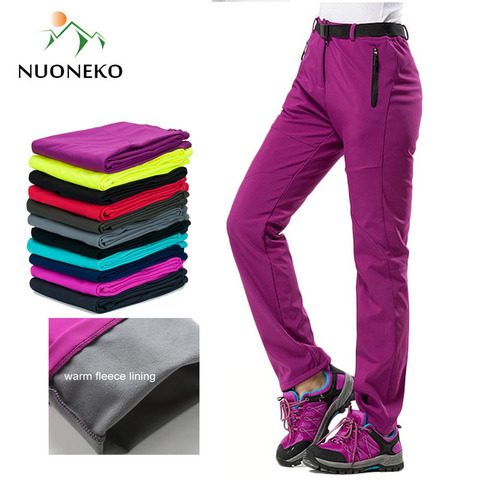 NUONEKO New Women Thick Warm Fleece Softshell Pants Camping Hiking Pants Outdoor Trousers Trekking Ski Waterproof Pantolon PM21 ► Photo 1/6