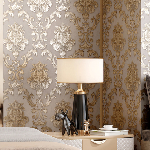 Beige-grey Gold Textured Luxury Classic 3D Damask Wallpaper Bedroom Living Room Home Decor Waterproof Vinyl PVC Wall Paper Roll ► Photo 1/6