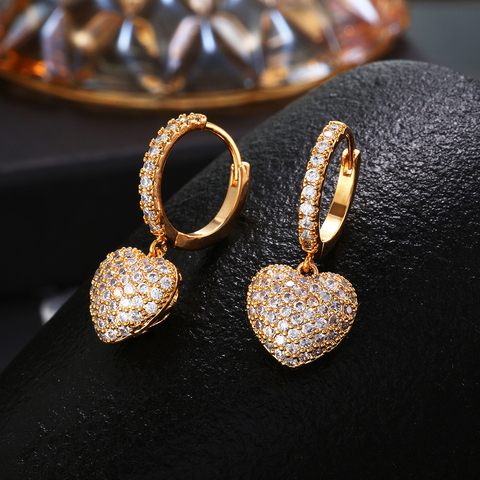 Micro Pave CZ Heart Drop Earrings for Women Female Rose Gold Silvery Cute Korean Accessories Earrings 2022 Statement Jewelry ► Photo 1/6