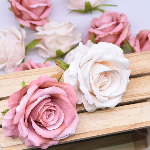 NEW 5/10pcs 10cm Artificial Flowers Head Silk Rose Flower For Wedding Home Decoration Fake Flowers DIY Wreath Scrapbook Supplies ► Photo 1/6