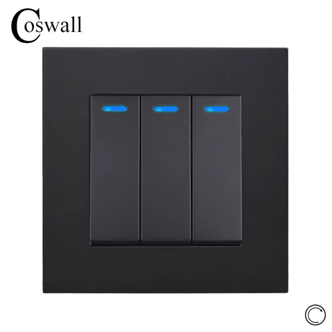 Coswall PC Panel 1/2/3/4 Gang 1 Way Reset Pulse Switch Momentary Contact Push Button Wall Light Switch Blue Backlight 12-250V ► Photo 1/6