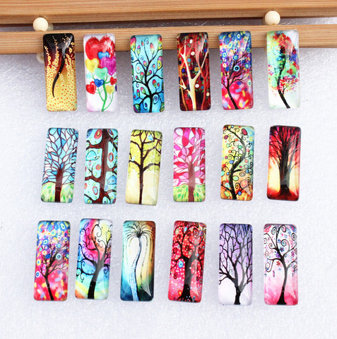 10x25mm Random Mixed Life Tree Rectangle Glass Cabochon Dome Flatback Photo Tray Blank Base DIY Making Accessories 10pcs ► Photo 1/3