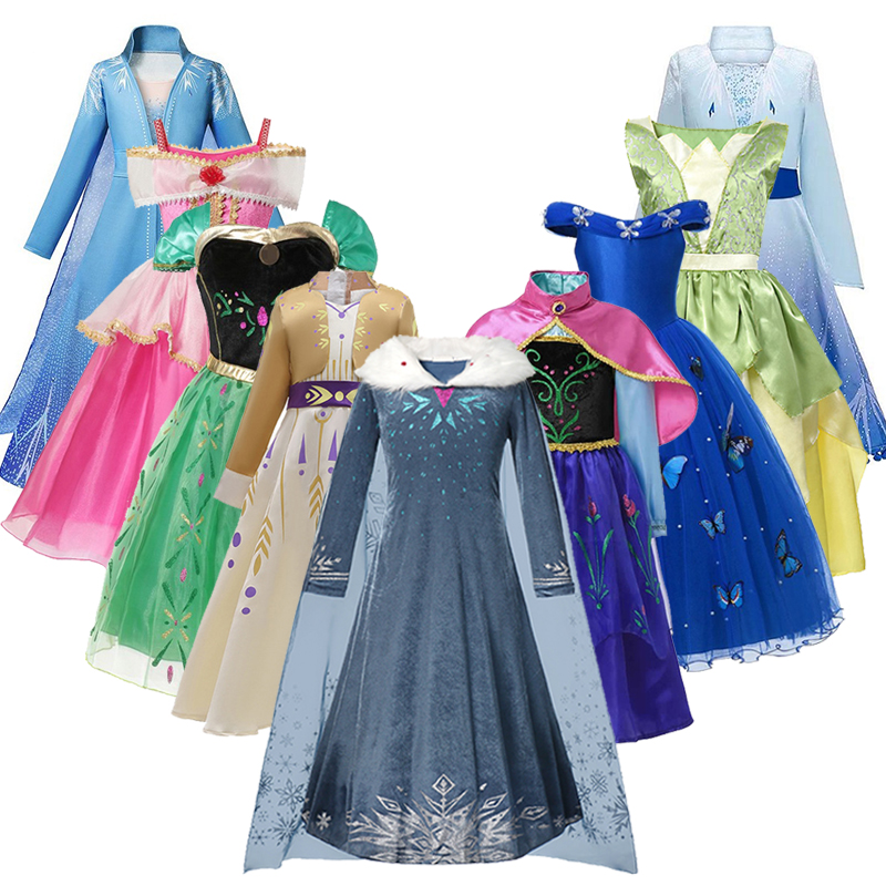 Frozen Girls Anna Elsa Dress Cosplay Costume Gifts Halloween Party Fancy Gowns 