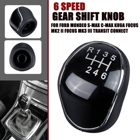 6 Speed Gear Shift Knob Shifter Stick Lever For Ford/Mondeo Mk3 Mk4 IV 4/Focus Mk2 Mk3 III/S-Max/C-Max Kuga/Galaxy Mk2 Mk3 ► Photo 1/6