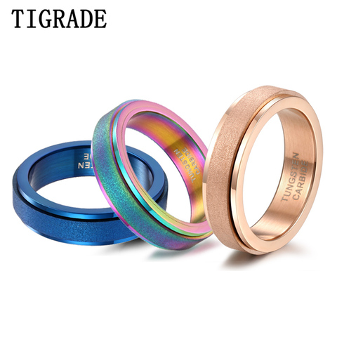 Tigrade Unisex Women Men Rotatable Ring Tungsten Carbide Frosted Surface Rose Gold Blue Matte Wedding Band Party Spinner Rings ► Photo 1/5