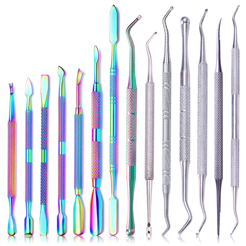 LILYCUTE Dual-ended Nail Cuticle Pusher Colorful Stainless Steel Chameleon Cuticle Dead Skin Remover UV Gel Nail Tools ► Photo 1/6