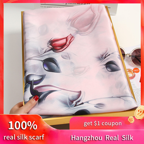 100% Silk Scarves Women 2022 Hangzhou Real Silk Scarf Wraps Gifts for Mom Printed Echarpe Long Natural Silk Foulard Femme Shawls ► Photo 1/6