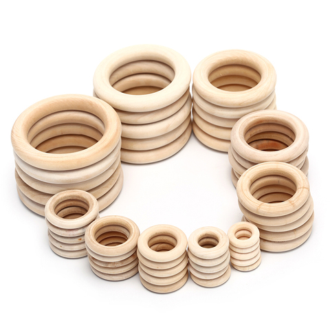 5-50pcs Natural Color 2-7cm Wooden Beads Pendant Connectors Circles Rings Beads Unfinished Natural Wood Wall Hanging Ornament ► Photo 1/6