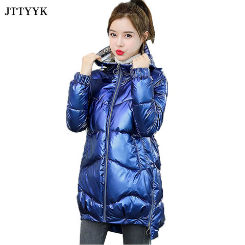 Medium length Women Winter Hooded Parkas waterproof down jacket Fashion Warm Parkas New Glossy Zipper Loose Outerwear solid coat ► Photo 1/6