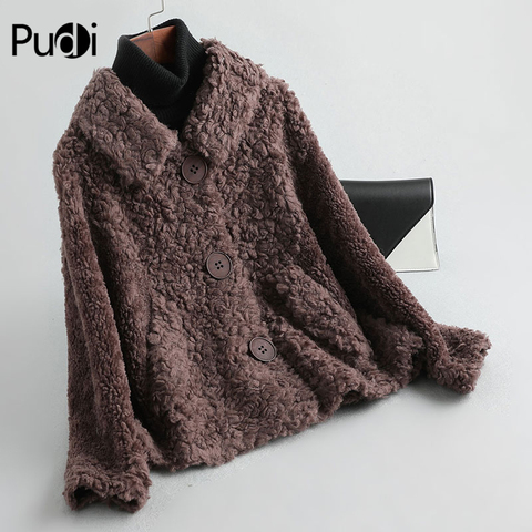 PUDI women's winter real wool fur coat girl warm jacket coats lady sheep fur jackets over size parkas  A79251 ► Photo 1/6