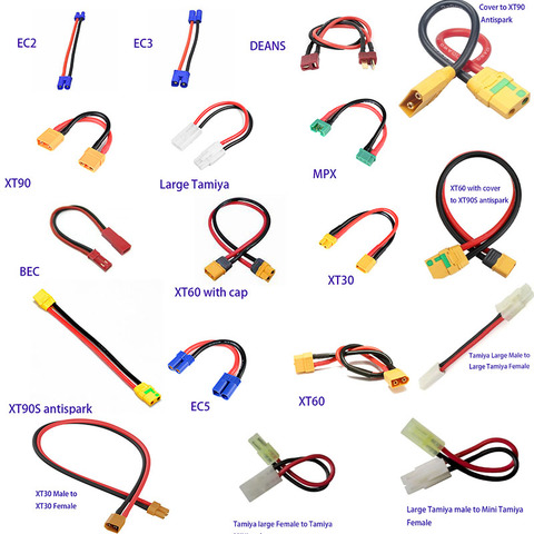 XT30 XT60 XT90 XT90S EC2 EC3 EC5 Tamiya MPX Deans JST Male to Female extension Cable Wire 14awg 10/15cm for RC Battery Charger ► Photo 1/6