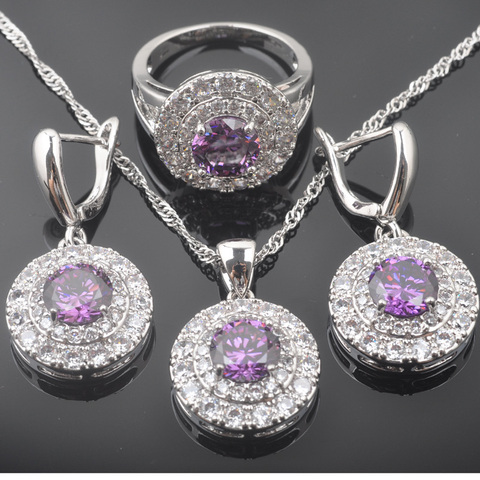 Russian Style Jewelry Sets Natural Purple Crystals Pendants Necklace Earring Ring Bracelet for Women Luxury Party Jewelry ► Photo 1/6