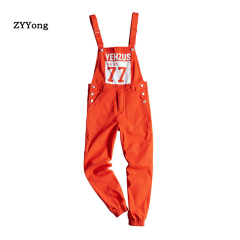 Print Letter Orange Loose Overalls Men Jumpsuit Bib Beam Feet Hip Hop Streetwear Rompers Cargo Pants Youth Casual Trousers ► Photo 1/6