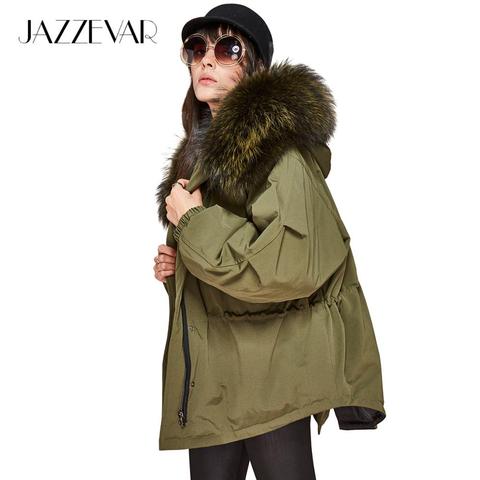 JAZZEVAR New Fashion winter Women's down jacket oversize Dovetail 90% white duck down coat large real raccoon fur Hooded Parka ► Photo 1/6