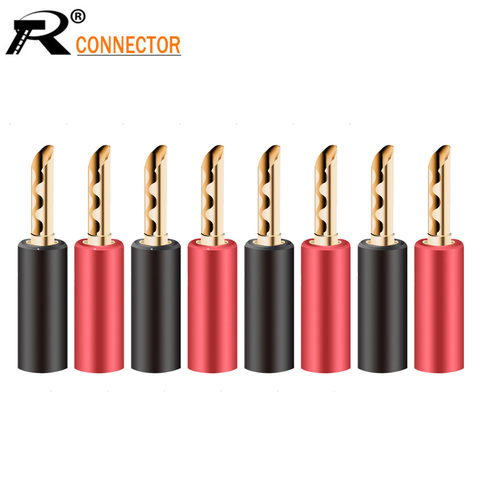 8pcs Red and Black 4mm Solderless Side Stackable Banana Plug 24k gold plated BFA hifi Speaker cable Connector ► Photo 1/6