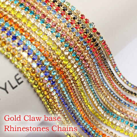 3 yards multicolor rhinestone chain gold claw base chain ss6-ss12 for DIY clothing nail decoration ► Photo 1/6