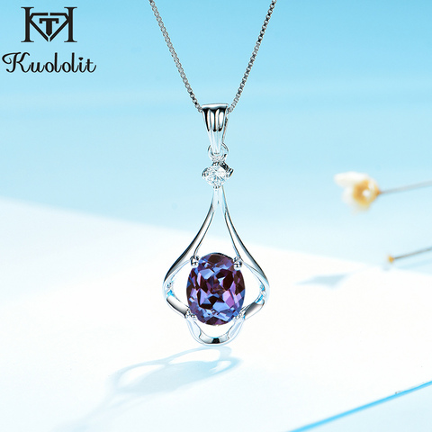 Kuololit Oval 8x10 Natural Alexandrite Gemstone Pendant For Women Solid 925 Sterling Silver 585rose gold necklace for Engagement ► Photo 1/6