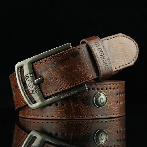 New High Quality needle buckle style leisure men's belt hollow-out rivet punk PU Leather men's Jeans wide belt ► Photo 1/5