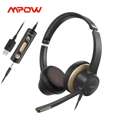Mpow HC6 USB Wired Headset 3.5mm On-Ear Computer Headphones with Microphone Mute for Skype Call Center Headsets for PC Laptop ► Photo 1/6