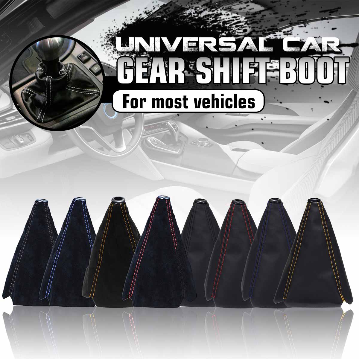 Universal Shifter Collars Gear Shift Gaiter Boot Cover MT/AT Leather Shifter Knob Gaitor Boot Red Yellow Blue Black Stitch ► Photo 1/6