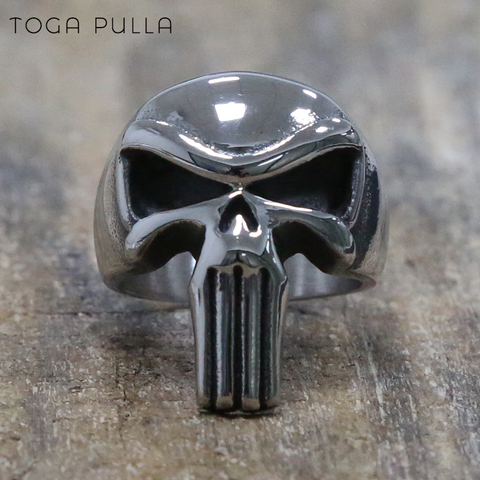 High Polish Punisher Skull Ring Men 316L Stainless Steel Punk Biker Ring Cool Male Personality Viking Nordic Jewelry Gift ► Photo 1/6