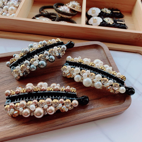 Handmade Wrapped Imitation Pearl Exquisite Banana Clip Korea Sweet Simple Cute Hair Claw for Women Fashion Hair Accessories ► Photo 1/6