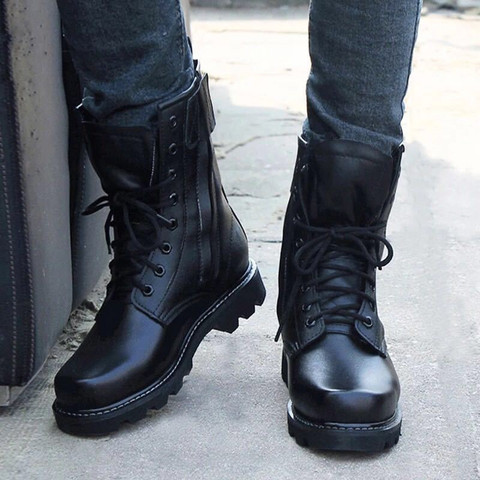 Steel Toe Military Boots Microfiber Leather Shoes Men Motorcycle Riding Hunting Shoes Desert Botas Hombre Black Safety Shoes ► Photo 1/6