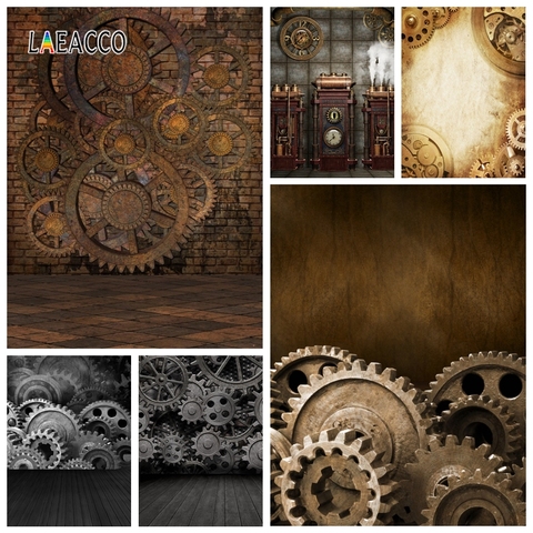 Old Brick Wall Wooden Floor Steampunk House Rusty Gears Photography Backdrops Backgrounds Vintage Grunge Portrait Photophone ► Photo 1/6