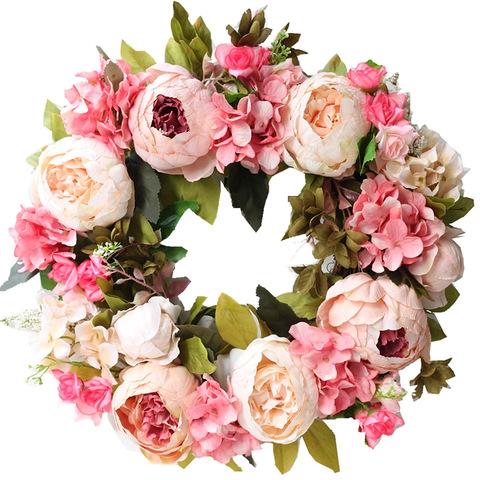 Peony simulated garland Rattan ring decoration Photography props Wedding wreath Flower home door Decoration ► Photo 1/6