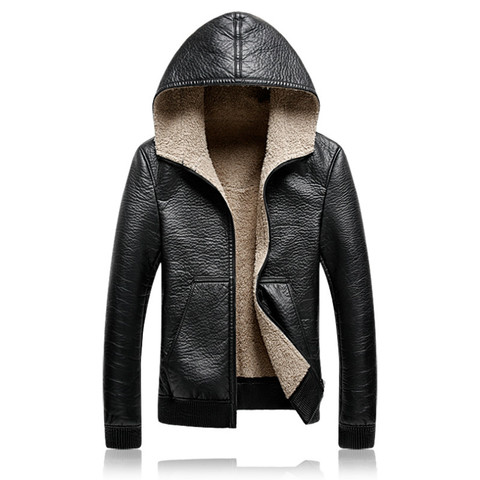 Mens Hooded Leather Jackets Men Business Casual Plus Thick Warm Windproof Fleece PU Leather Coats Motorcycle Suede Jacket 5XL ► Photo 1/6