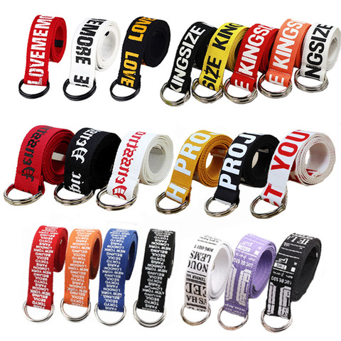 24 styles Unisex Canvas Belts Letters Printed D Ring Double Buckle Punk Waist Strap Women Men Teenager Long Wide white Belt ► Photo 1/6