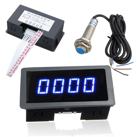 1pcs 4 Digital LED Blue Green Tachometer Gauge RPM Speed Meter+Hall Proximity Switch Sensor NPN 12V Accessories Tachomete Sets ► Photo 1/6