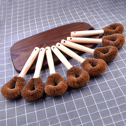 Natural coconut brown non-stick oil long handle pot brush Dish washing oil cleaning brush Can hang type brush Household cleaning ► Photo 1/6