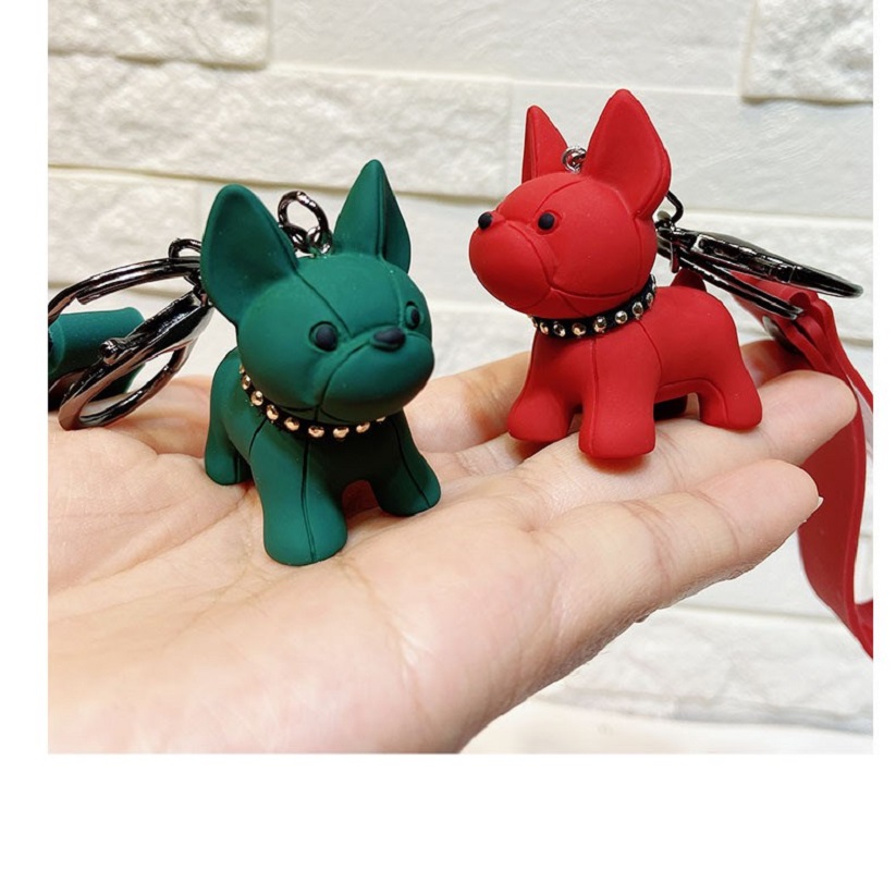 Crystal French Bulldog Keychain PU Leather Animal Dog Keyring Holder Charm  Trinket Chaveiros Bag Accessories Punk