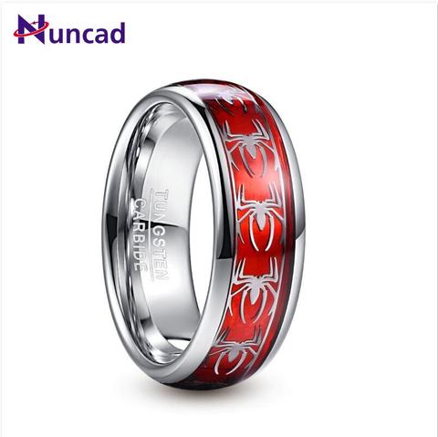 2022 NUNCAD 8mm Wide Inlaid Red Opal Paper + Spider Motif Tungsten Steel Men's Ring Wedding Band Tungsten Carbide Ring T227R ► Photo 1/4