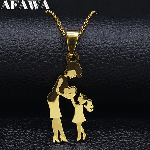 Mum Girl Stainless Steel Necklace Chain Women Gold Color Necklaces & Pendants Jewerly cadenas mujer Mother's Day Gift N537S01 ► Photo 1/6