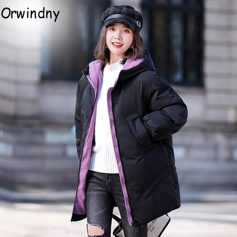 Jacket Winter Women Hooded Parkas Female Jacket 2022 New Solid Loose Winter Coats Cotton Padded Jackets Wadded Clothing Orwindny ► Photo 1/3