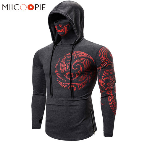 Men Trend With Mask Hood Sweatshirt Elastic Fitness Tattoo Print Hooded Sweat Homme Mens Hip Hop Sudadera Ninja Suit Streetwear ► Photo 1/6