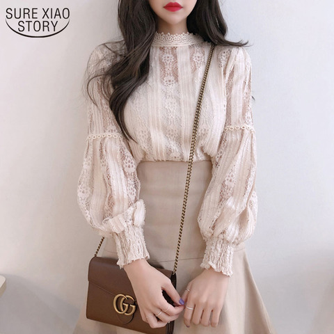 2022 Autumn Sweet Pink Shirts Long Sleeve Lace Blouse for Women Vintage Spliced Solid Womens Clothing Blusas Mujer De Moda 6899 ► Photo 1/6