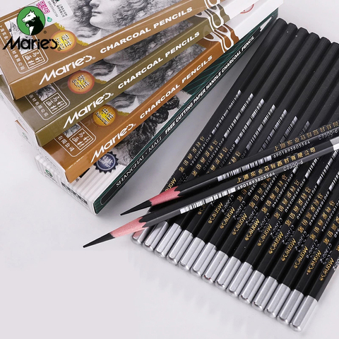 Maries 12Pcs Wood Charcoal Pencil Set Soft Neutral Hard Black Sketch Charcoal for Artist Painting Drawing Pencil Art Supplies ► Photo 1/6