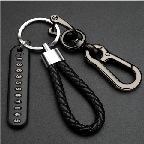 Anti-lost Car Keychain Phone Number Card Keyring Leather Bradied Phone Number Plate Key Ring Auto Vehicle Key Chain Accessories ► Photo 1/5