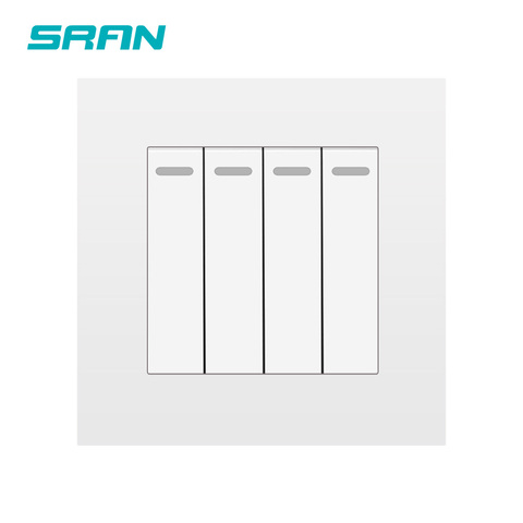 SRAN wall push button flame retardant PC material panel 86 *86 EU/UK standard 4 gang 1/2 way light switch ► Photo 1/6