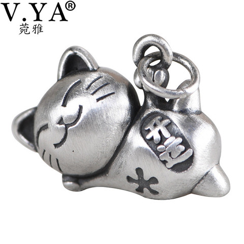 V.YA 990 Pure Silver Lucky Cat Pendant For Women Retro Good Luck Pendant Thai Silver Charm Jewelry Without Chain ► Photo 1/6