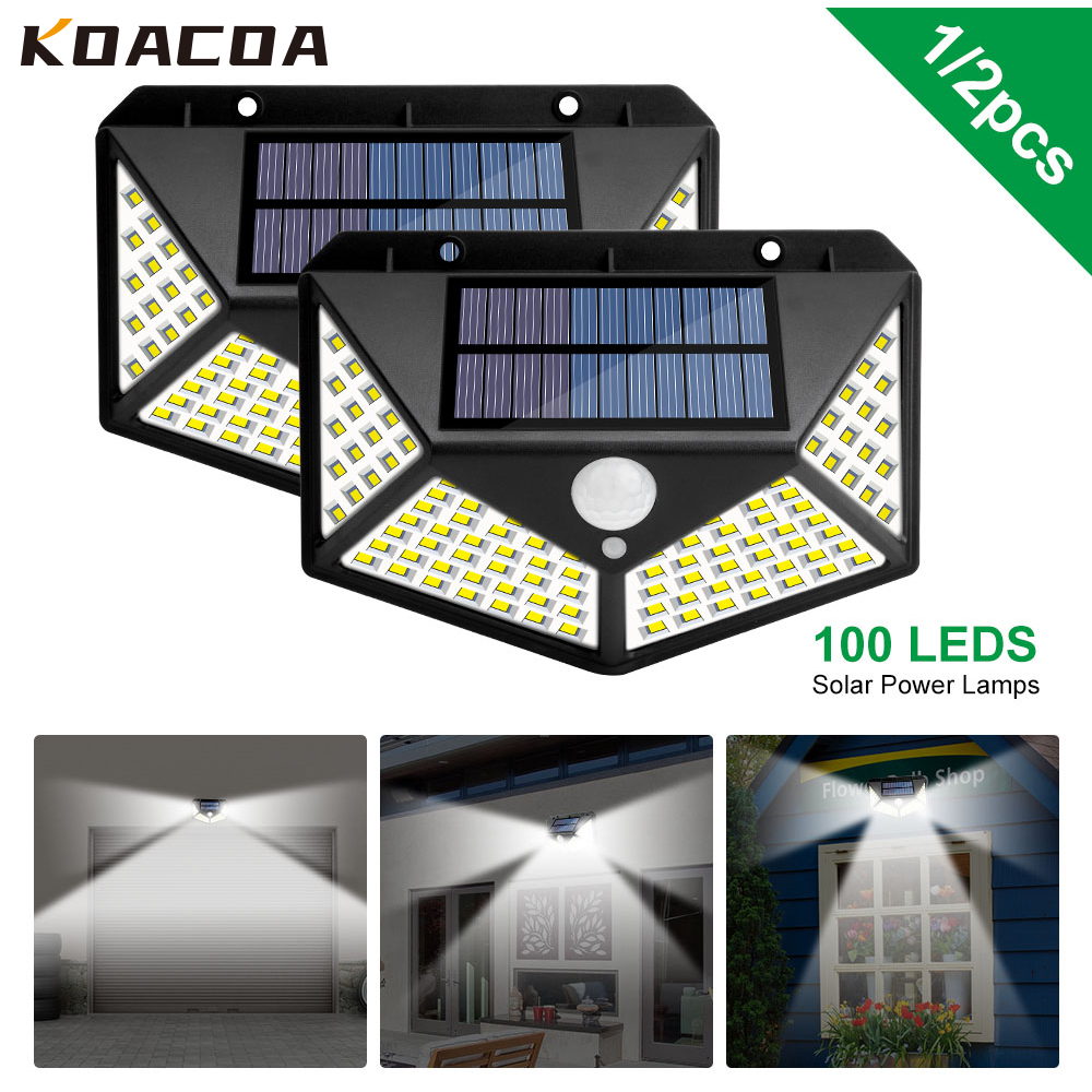 100 LED Four-Sided Solar Power Light 3 Modes Motion Sensor Wall Lamp Outdoor
