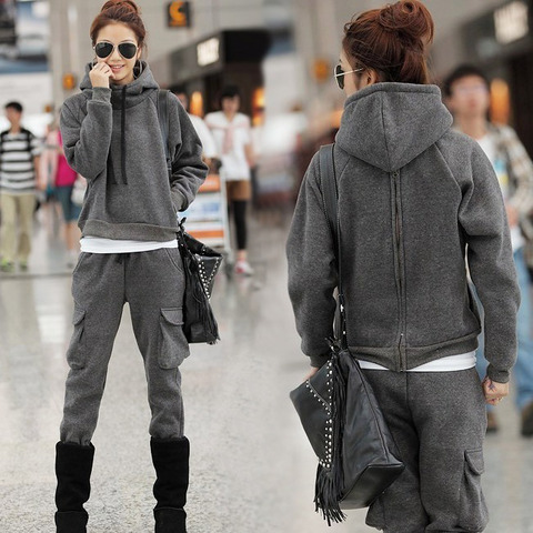 Women Winter Fleece Sports Suit Warm Tracksuit Female Sweatshirt Sweater Hoodies+pants Running Jogging Casual Set Sportswear ► Photo 1/4